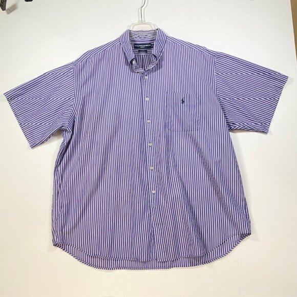 Ralph Lauren Golf XXL Purple Striped Cotton TILDEN Button‎ Up Short Sleeve Shirt - Picture 1 of 8